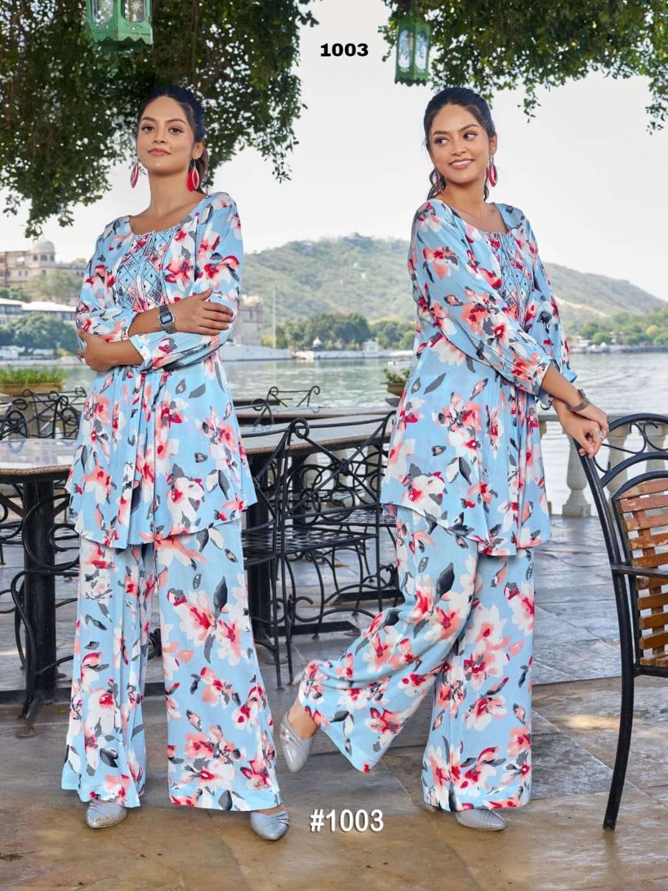 ALEXA HEAVY RAYON RINKLE PRINT WITH EMBROIDERY WORK TOP WITH BOTTOM CORD SET BY S3FOREVER BRAND 1003